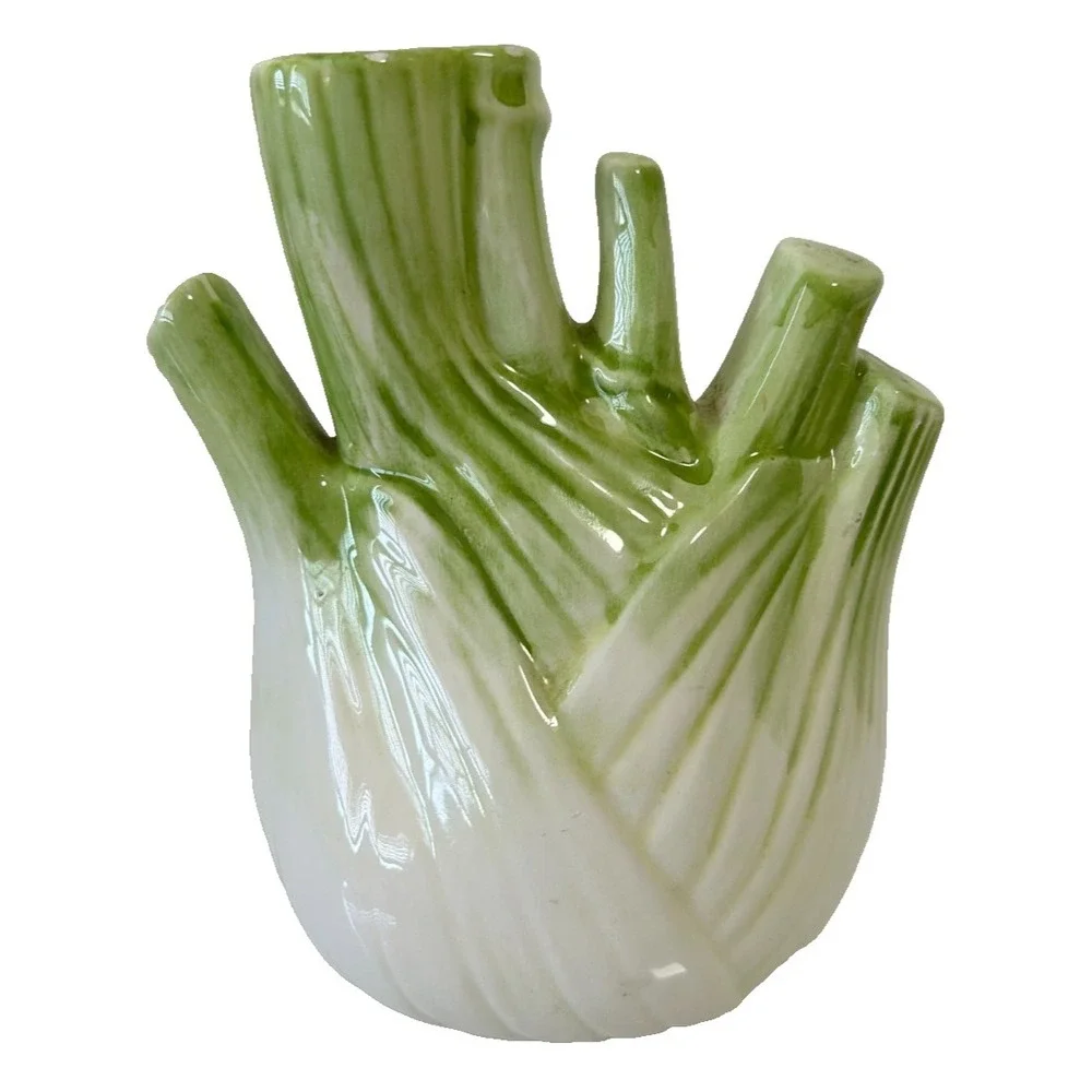 Vietri Italy Fennel Bulb Bud Vase Ceramic Vegetable Italian Pottery Green Chip*